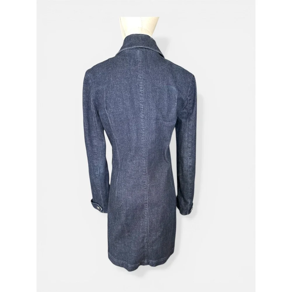 Ralph Lauren Denim Car Coat SZ10 Indigo Blue silver Crest Buttons Military Style - Picture 5 of 16